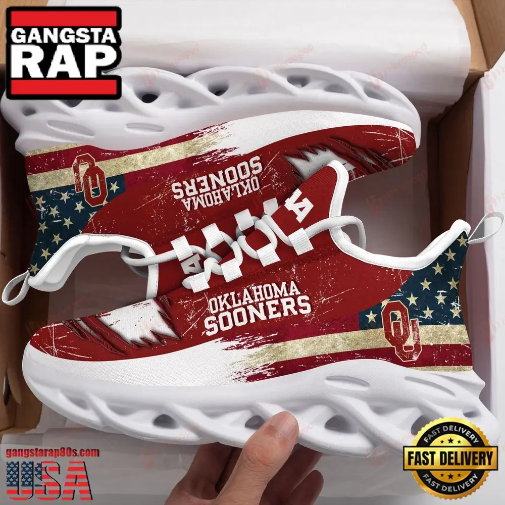 NCAA [Hot Sale] Oklahoma Sooners American Flag Unique Design Max Soul Shoes Running Sneakers - Image 1
